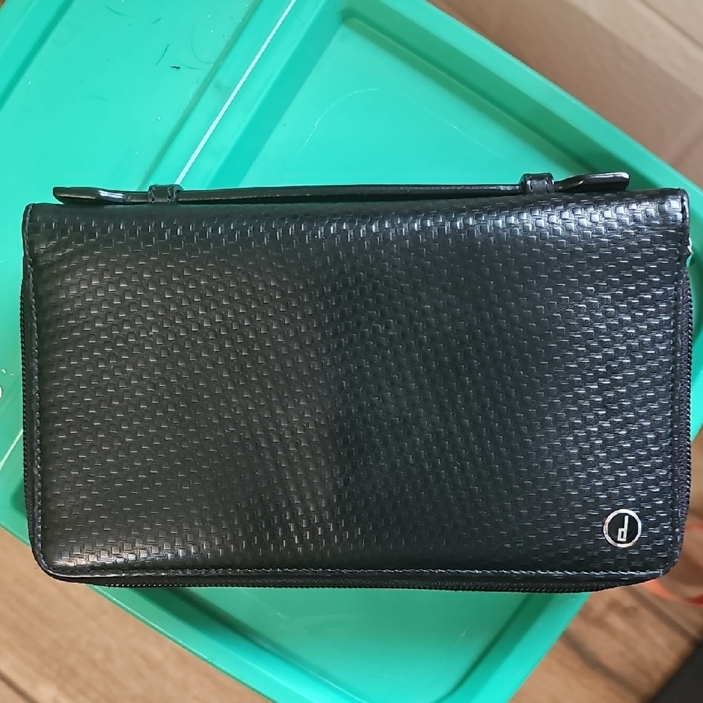 Dunhill Black Wallet with Textured Leather and Zipper Closure